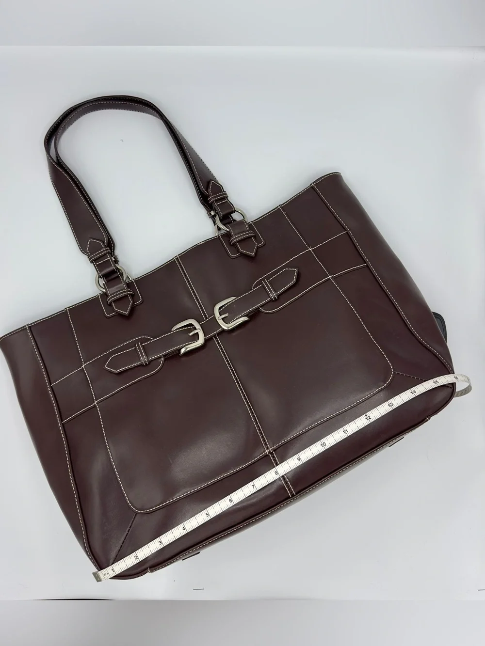 Wilsons Leather Dark Brown Tote with Silver Hardware
